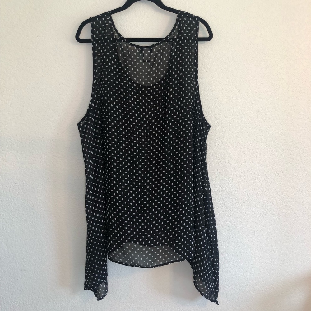 Torrid Sheer Black and White Polka Dot Sharkbite Hem Chiffon Tank Top - Picture 5 of 5